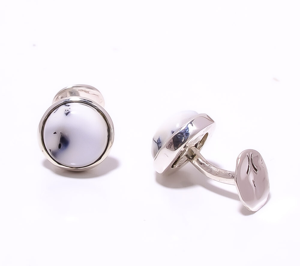 Dendritic Opal Brazil Gemstone 925 Sterling Silver Bali Cufflinks for Men