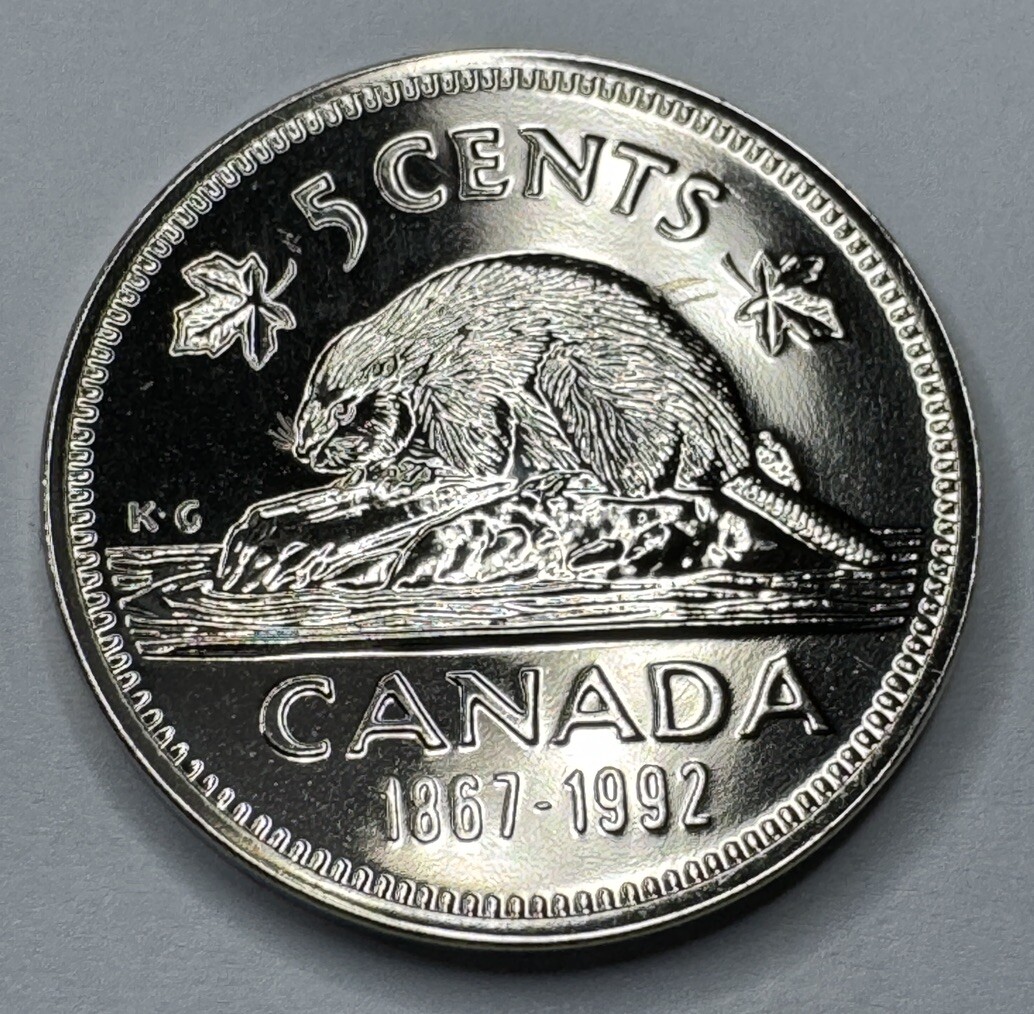 1867-1992 Canadian Proof-Like 5cent Nickel Coin. Beautiful
