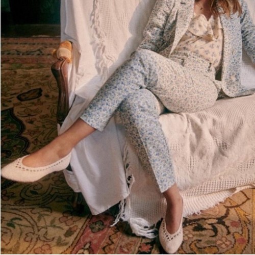 Sezane Gustavo Blue Floral Pants Size 38 US 6
