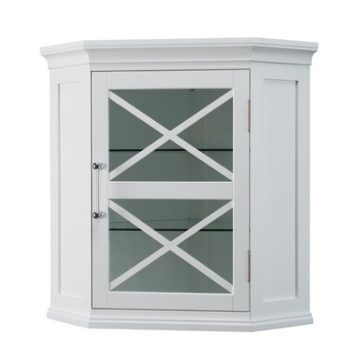 Blue Ridge Corner Wall Cabinet With Glass Door In White For