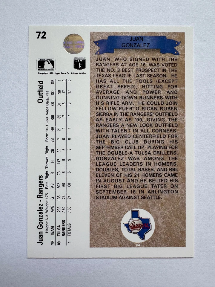 Texas Rangers 1989-93 Upper Deck Team Set Lote (5 juegos con Gonzalez RC, 9 Ryans) Foto 3 de 3