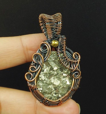 Copper Wire Wrapped Handmade Jewelry Copper Pendant  Pyrite Gemstone