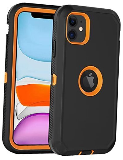 for iPhone 11 Case, with Built in Screen Protector Heavy Duty Drop Black/Orange