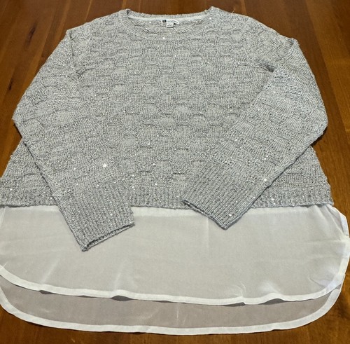 Grey Rib Knit Long Sleeve Jumper /Stretchy Fabric / Silver Sequins Size L NWOT - Picture 4 of 8