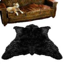 Plush Black Bear Skin Area Rug - Shaggy Faux Fur - Chubby Bear - Life size