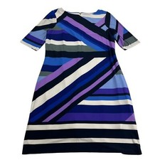 Eliza J A-Line Dress Women’s 8 Blue Black White Stripes Short Sleeve Boat Neck