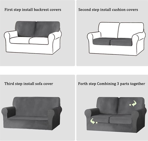 Armchair Covers 1/2/3 Seater 3/5/7 Piece Set Thick Stretch Velvet Sofa Slipcover - Picture 57 of 109