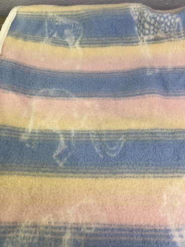 Vintage Pendleton Wool Blanket Baby Blue pink USA Made animals 39 x 25 elephant - Picture 5 of 7
