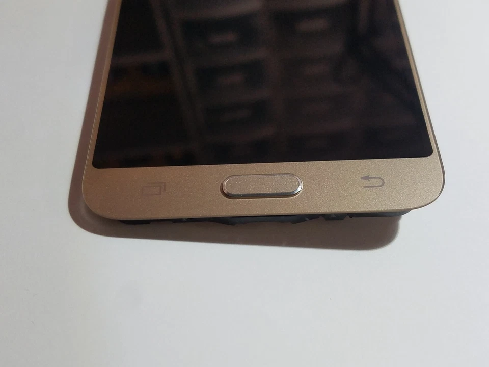 Marco de pantalla original dorado raro botón de inicio pantalla LCD para Samsung J320P Boost Foto 3 de 4