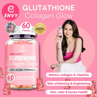 envy glutathione collagen glow 2 Pack Nature Glow Glutathione Collagen Glow | 60 Gummies (Strawberry  Flavor)
