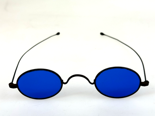 Antique vtg 1800’s 1860’s Civil War Steel Eye Glasses Cobalt Blue Sunglasses
