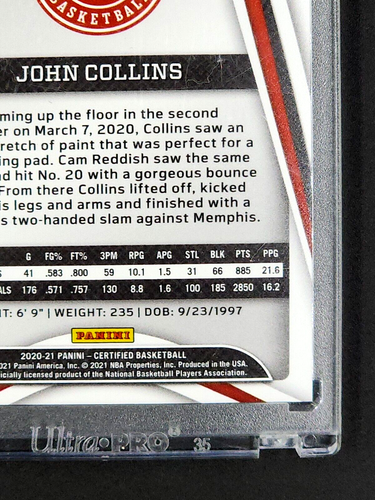 John Collins 2020-21 espejo rosa camuflado #74/25 sp Atlanta Hawk - Imagen 10 de 11