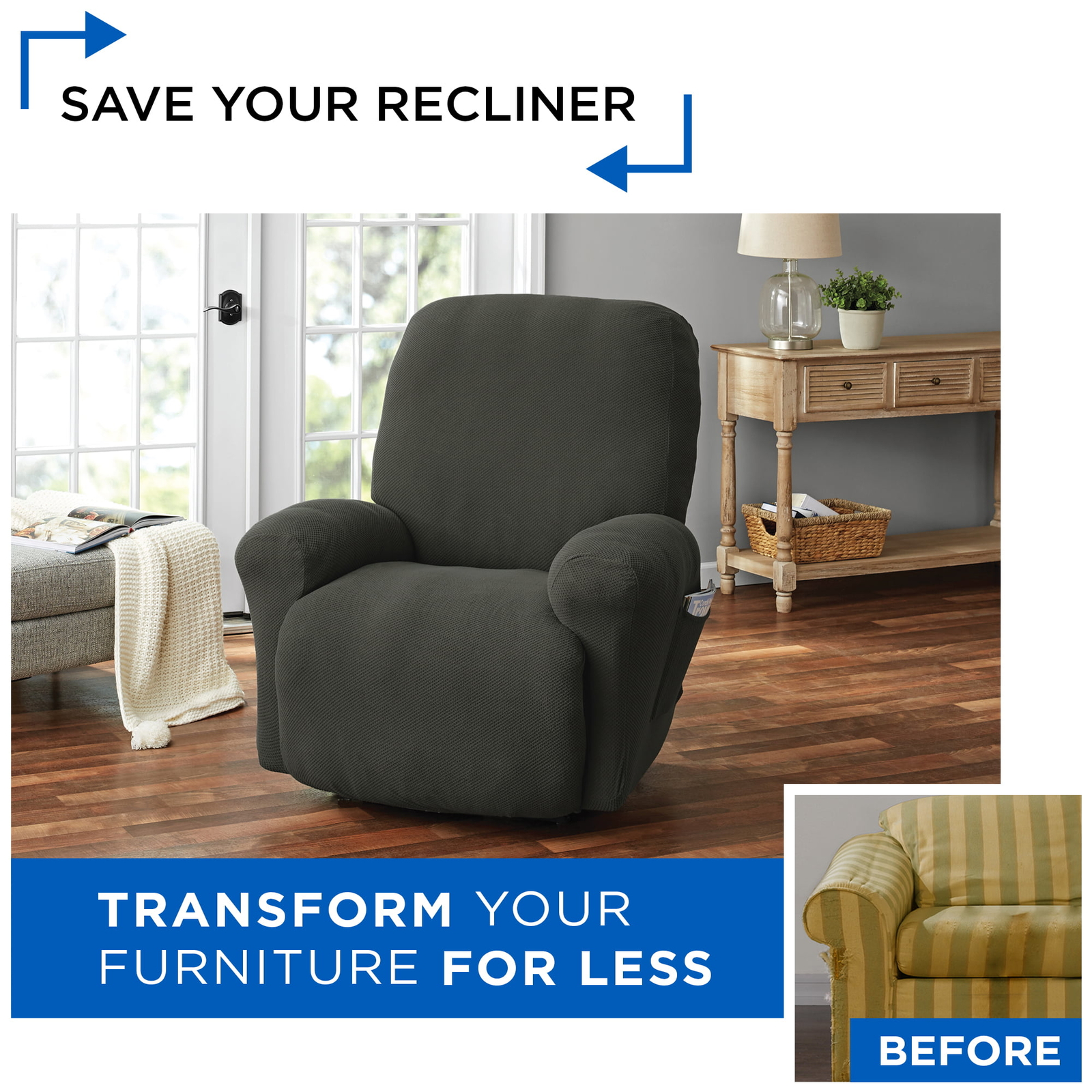 Recliner Pixel Stretch Fabric Slipcover, Gray, 4Piece eBay