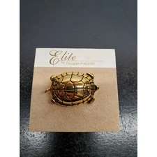Elite by Douglas Paquette Gold Turtle Brioche Pin Jewelry still on Cardboard