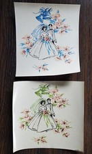 Calcomanías vintage de novia y novio para cerámica 5", 2 variaciones de color