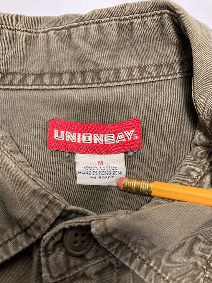 CAMISA UNIONBAY Abotonada Manga Larga Para Hombre Talla MEDIANA Verde Ejército RN 60307 ALGODÓN Foto 2 de 4