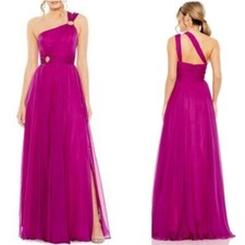 Ieena for Mac Duggal Fushcia One Shoulder Long Formal Dress 55820