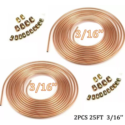 2 x Copper Nickel Brake Line Tubing Kit 3/16 OD 25 FT Coil Roll All Size Fitting