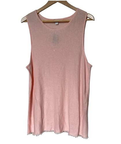 J Jill Linen Blend Top Womens Pearl Pink Knit Sleeveless Fringe Hem Blouse Sz L