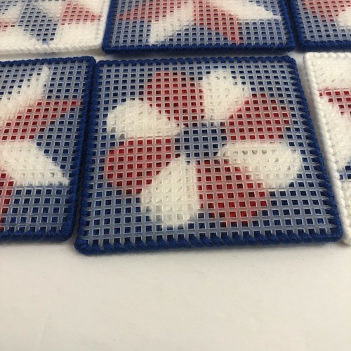 Handmade Coasters Plastic Canvas Needlepoint Americana 4 July With Chest Holder - Picture 13 of 13
