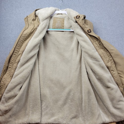 LL Bean Jacket Womens Medium Beige Khaki Removable Fur Liner Plaid Lined - Picture 12 of 13