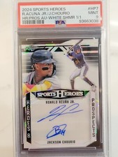 2024 LEAF SPORTS HEROES RONALD ACUNA JACKSON CHOURIO RC DUAL AUTO WHITE /1 PSA 9