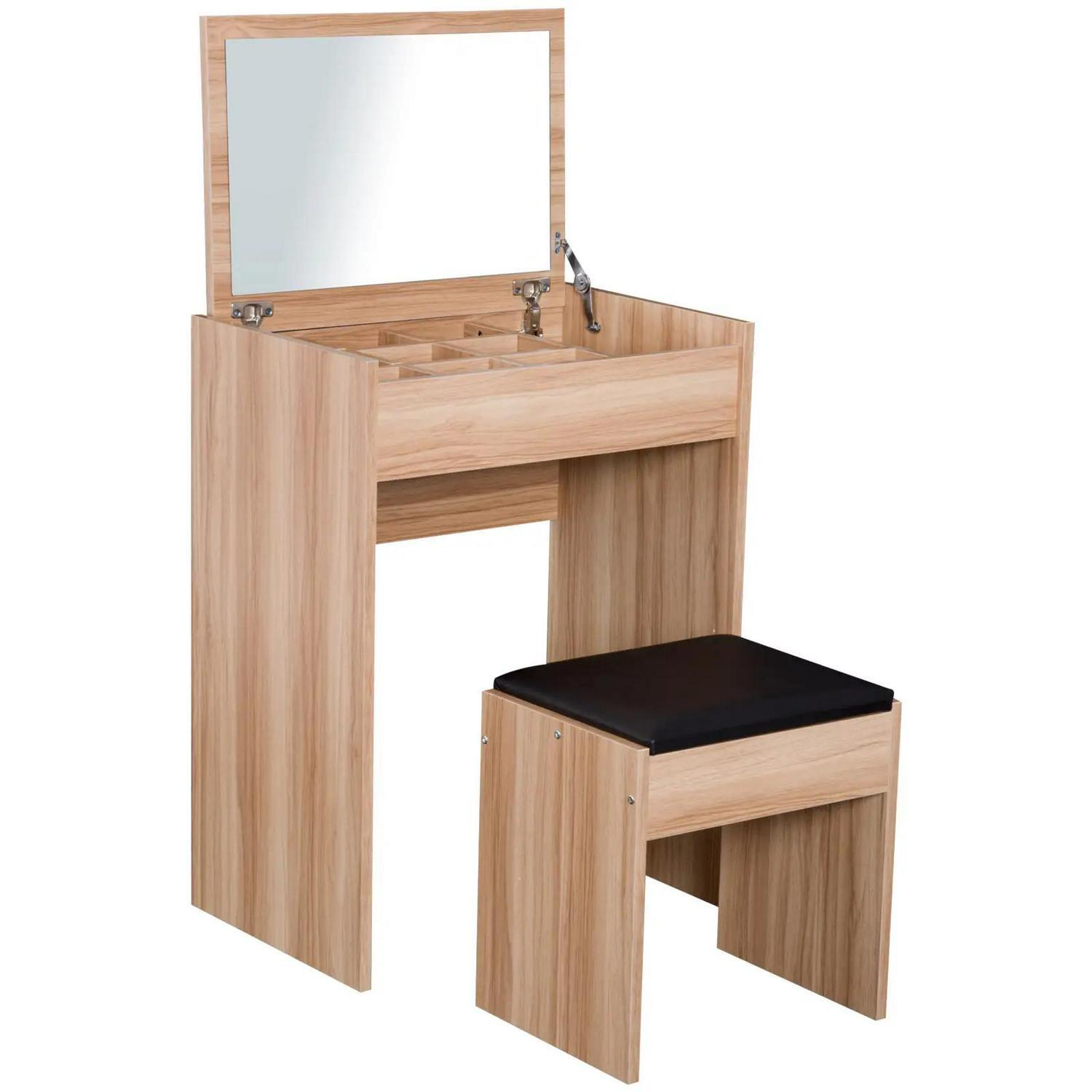 Dressing Table with Mirror and Stool Vanity Makeup Table with Flip Up Mirror