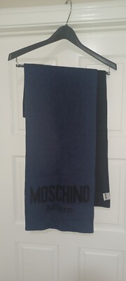 Moschino  Milano Larioseta Como Scarf Navy Blue Blk Unisex Italy Wool !