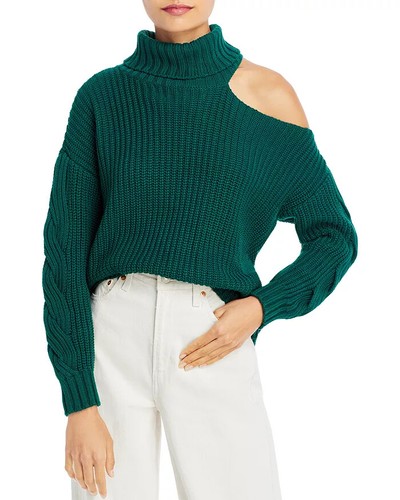 Cotton Cutout Turtleneck Sweater Green 