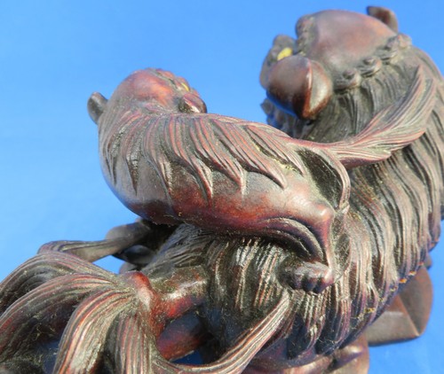 Chinese hard wood vintage Victorian oriental antique carving of a dog of fo - Picture 11 of 12