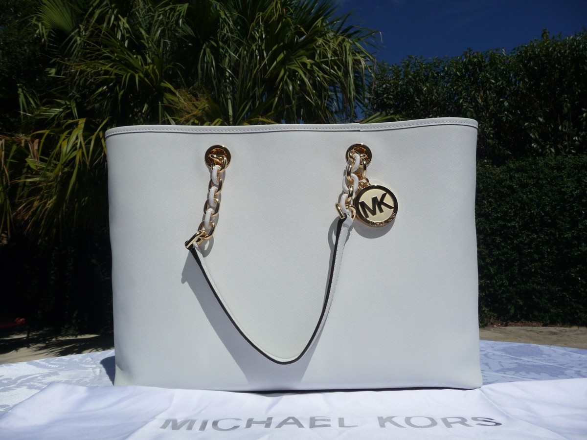 MICHAEL KORS ハンドバッグ ホワイト Michael Kors Cynthia Optic White Large Saffiano Leather Tote MINT