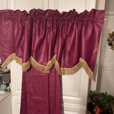 3 Piece Curtain Set Valance Fringe Polished Cotton New Out Of Package Wine Gold