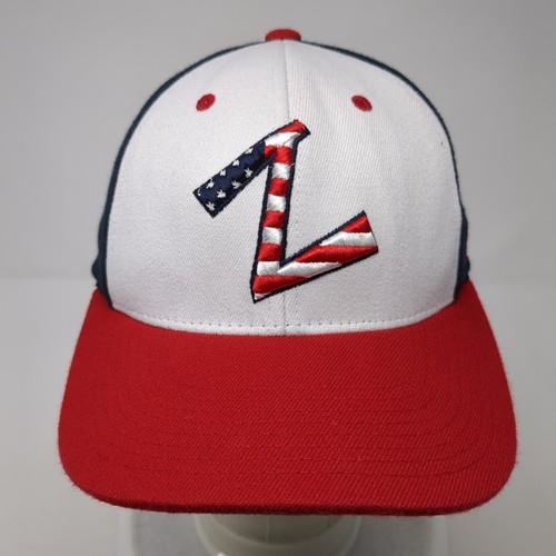 Zephyr Fitted Hat Multi Medium Embroidered Colorblock Patriotic 6 Panel - Picture 2 of 8