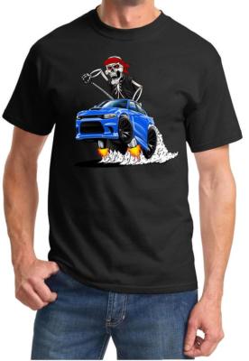 SRT Charger Hellcat Biker Skeleton Blue Car Design Tshirt NEW
