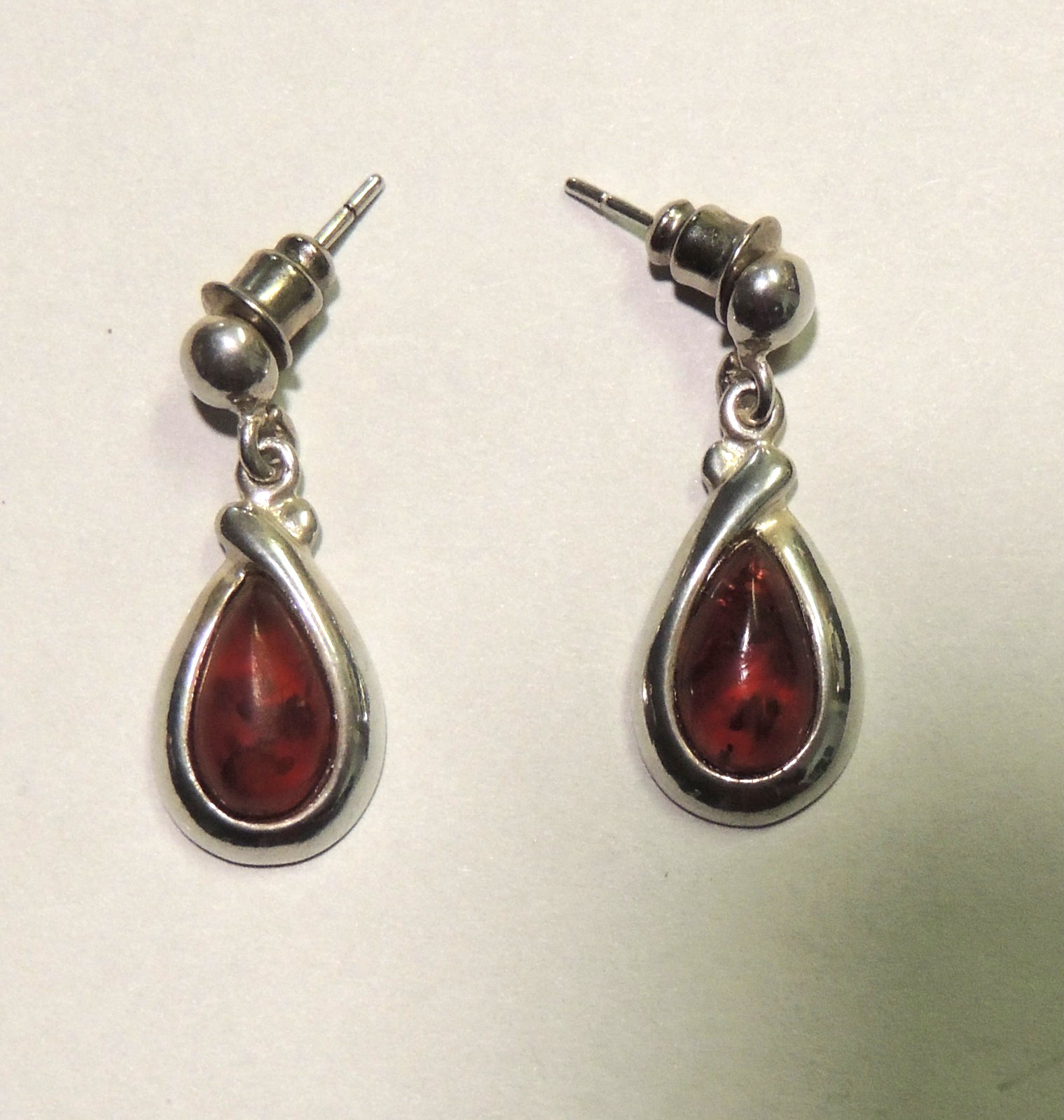 925 Solid Sterling Silver AMBER EARRINGS Dangle D… - image 1