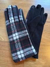 Womens Black White  Red Plaid Stretch Fit Texting  Tech Touchscreen Gloves NWO