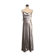 Birdy Grey Dress Womens Medium Taupe Satin Maxi Gown Long Formal Bridesmaid New