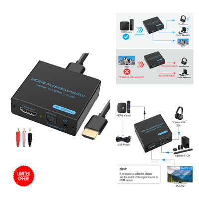 HDMI Audio Splitter 4K Optisch 3,5 mm Stereo Dolby Digital 5,1 Kan