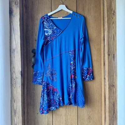 Joe Browns Damen Größe 12 Blau Paisley Tunika Kleid Asymmetrisch Boho Jersey