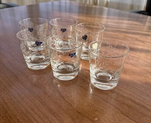 Set of 6 Javit Crystal Glasses On The Rocks Fragrance Leaf Pattern MCM New! - Picture 10 of 12