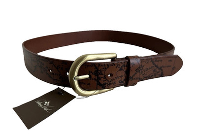 NWT Patricia Nash Vietri Womens Belt Size S 32 Riot Rust Brown Leather Map Print