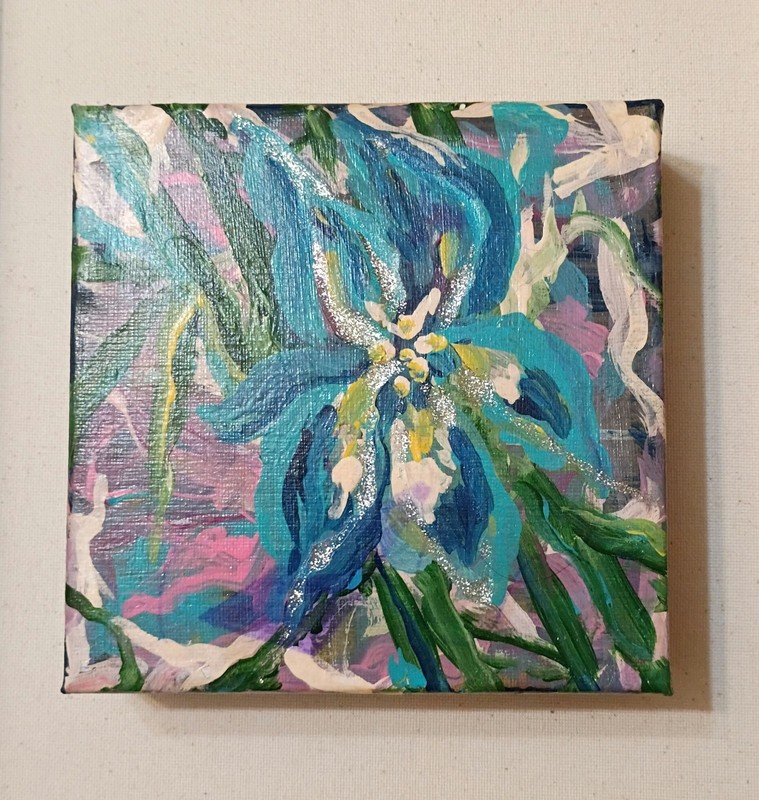 original floral painting, abstract art, small canvas, blue decor,