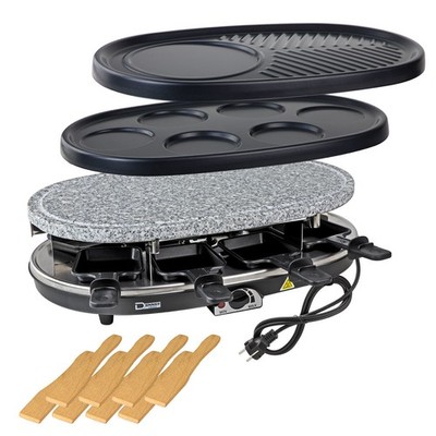 Raclette Grill 3 in 1 Garen Crepes Maker Heißer Stein für 8 Personen 1500 Watt