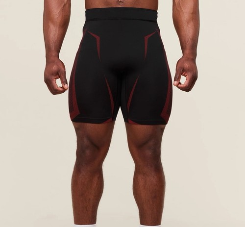 Medio apretado sin costuras Gymshark Onyx 5.0 negro/rojo carmín talla M mediano en mano - Imagen 3 de 4
