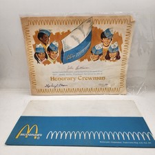 Vtg 70s McDonald's Paper Employee Blue Mesh Hat Honorary Crew Man Certificate