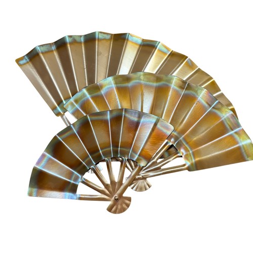 Set of 3 vintage metal fans wall decor copper brass gold tones graduated sizes - Picture 6 of 9