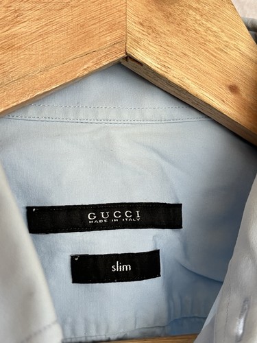 Vintage 00s Gucci Slim Fit Classic Mens Blue Shirt Size 36 - Picture 8 of 14
