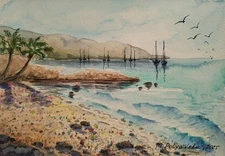 Original Painting Artwork Modern Landscape SEA SUN LAGUNA BEACH Arts Seascape A5