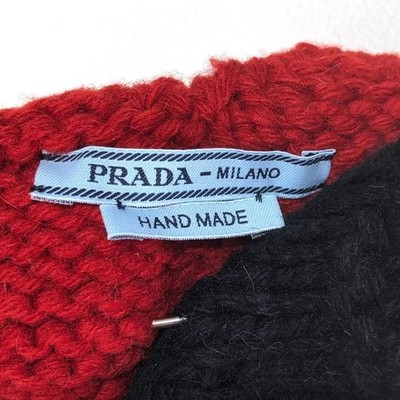 PRADA Mohair Wool Heart Safety Pin Brooch knitted Fabrics Red
