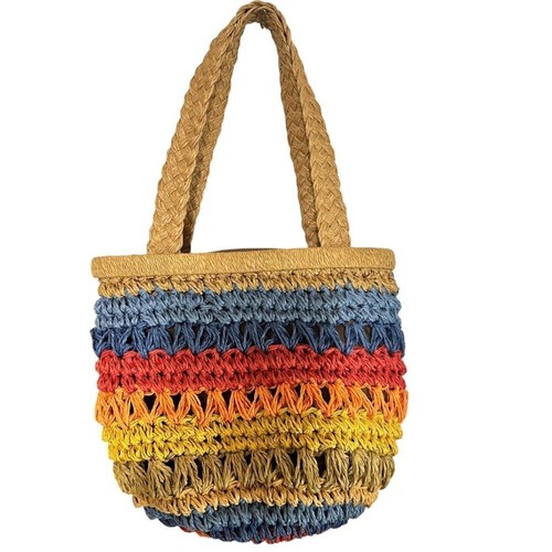 Cappelli Straworld Natur Bunt Mini Handgewebt Stroh Beuteltasche Tasche Handtasche - Bild 3 von 7